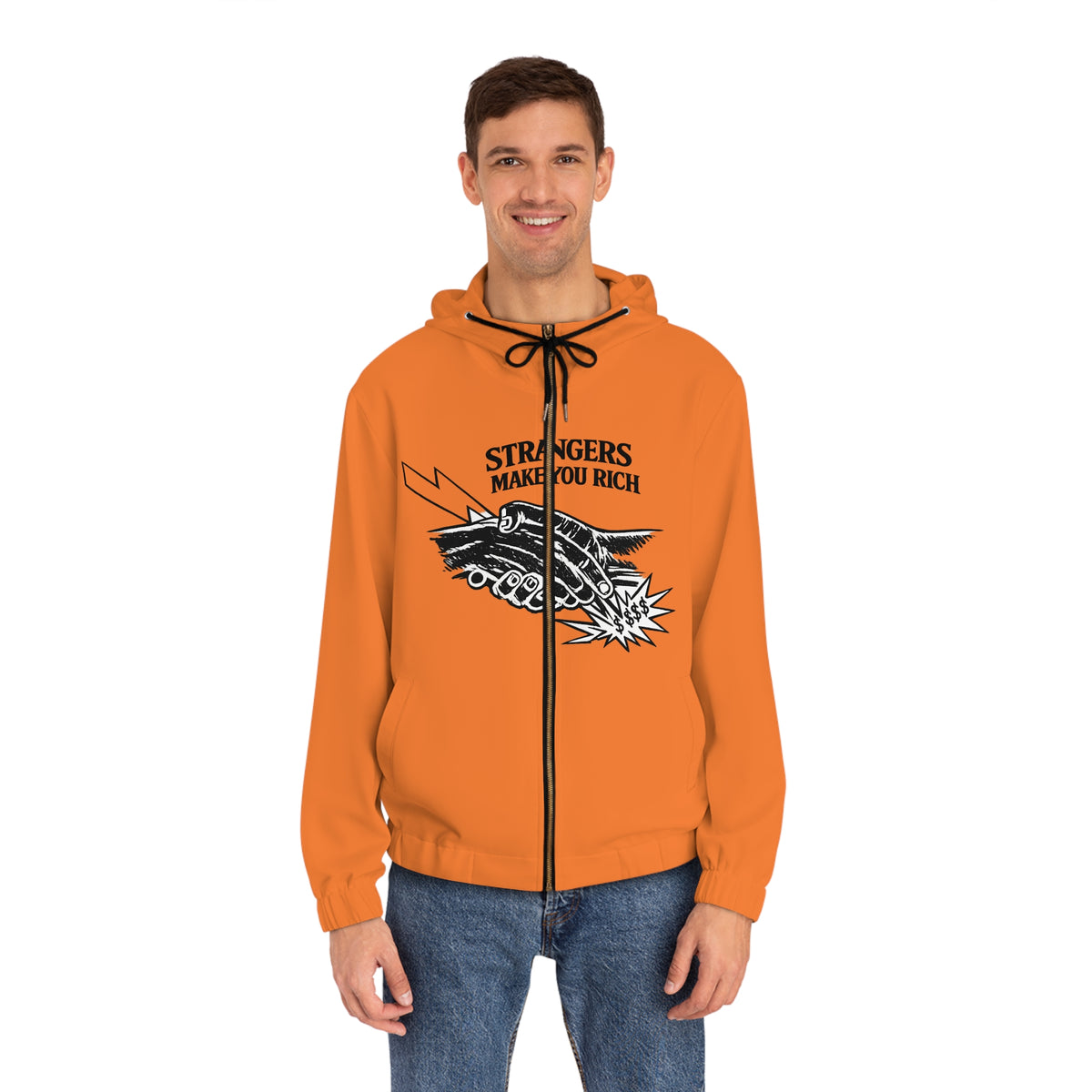 Strangers Make You Rich Orange Full-Zip Hoodie
